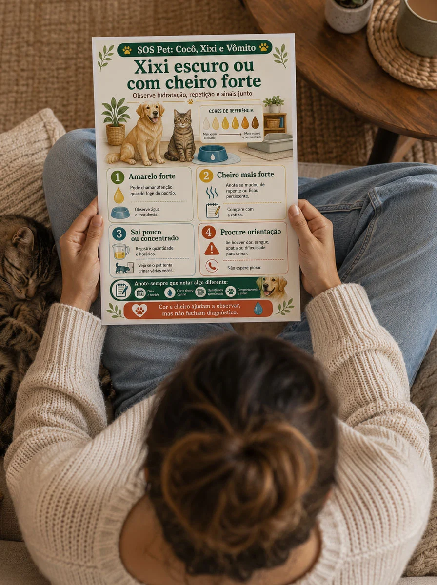 Tutora lendo página sobre xixi escuro